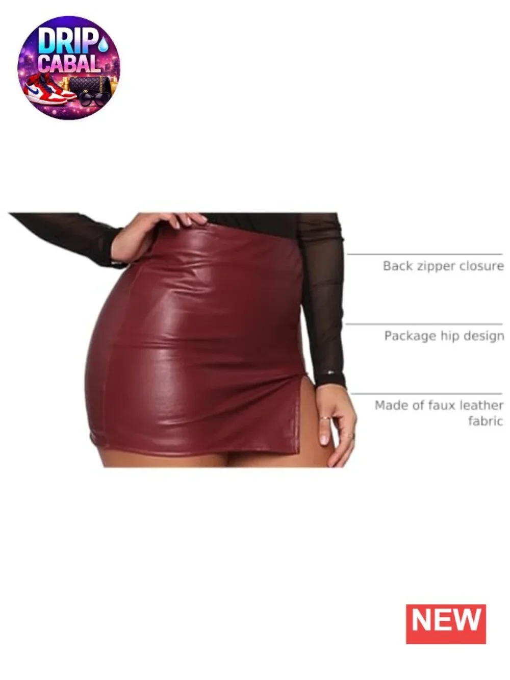 Women's High Waist Faux Leather Bodycon Mini Skirt Side Split Pencil Skirts